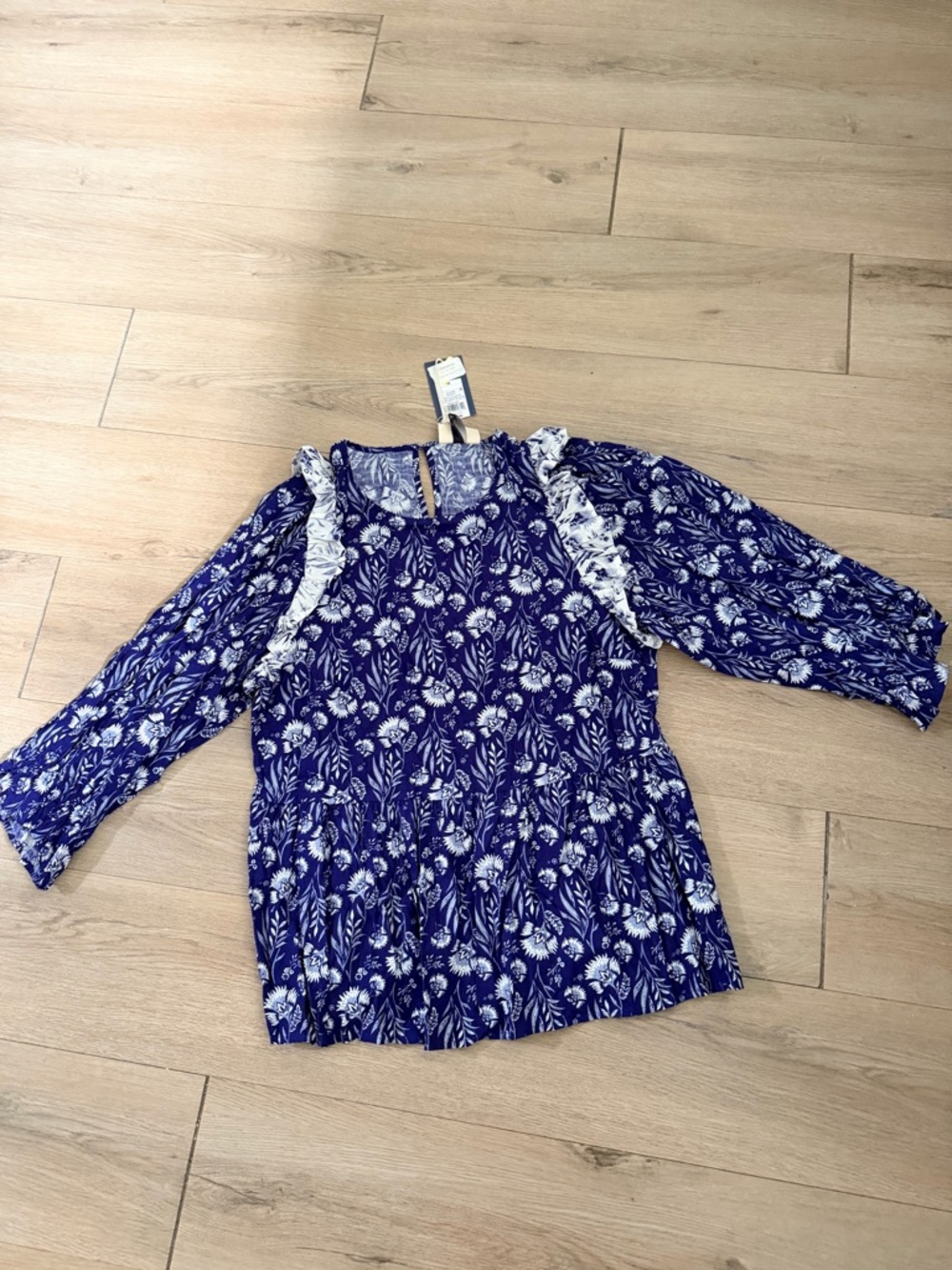 Universal Blue Floral Ruffle Peasant Blouse - Picture 2 of 5